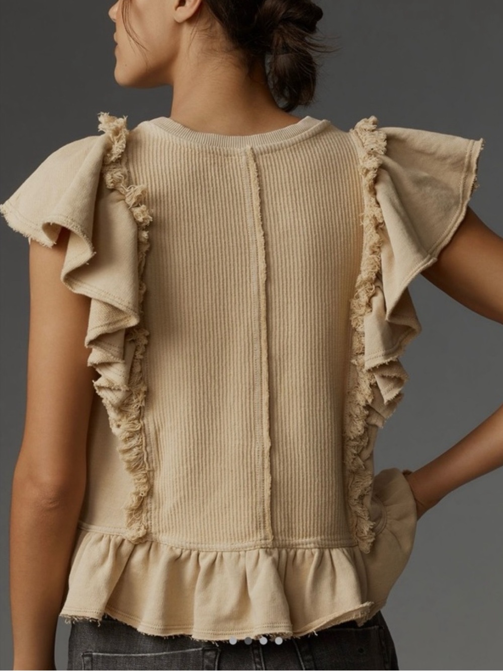 Anthro Pilcro Fringed Ruffle Sweatshirt Womens Sz M